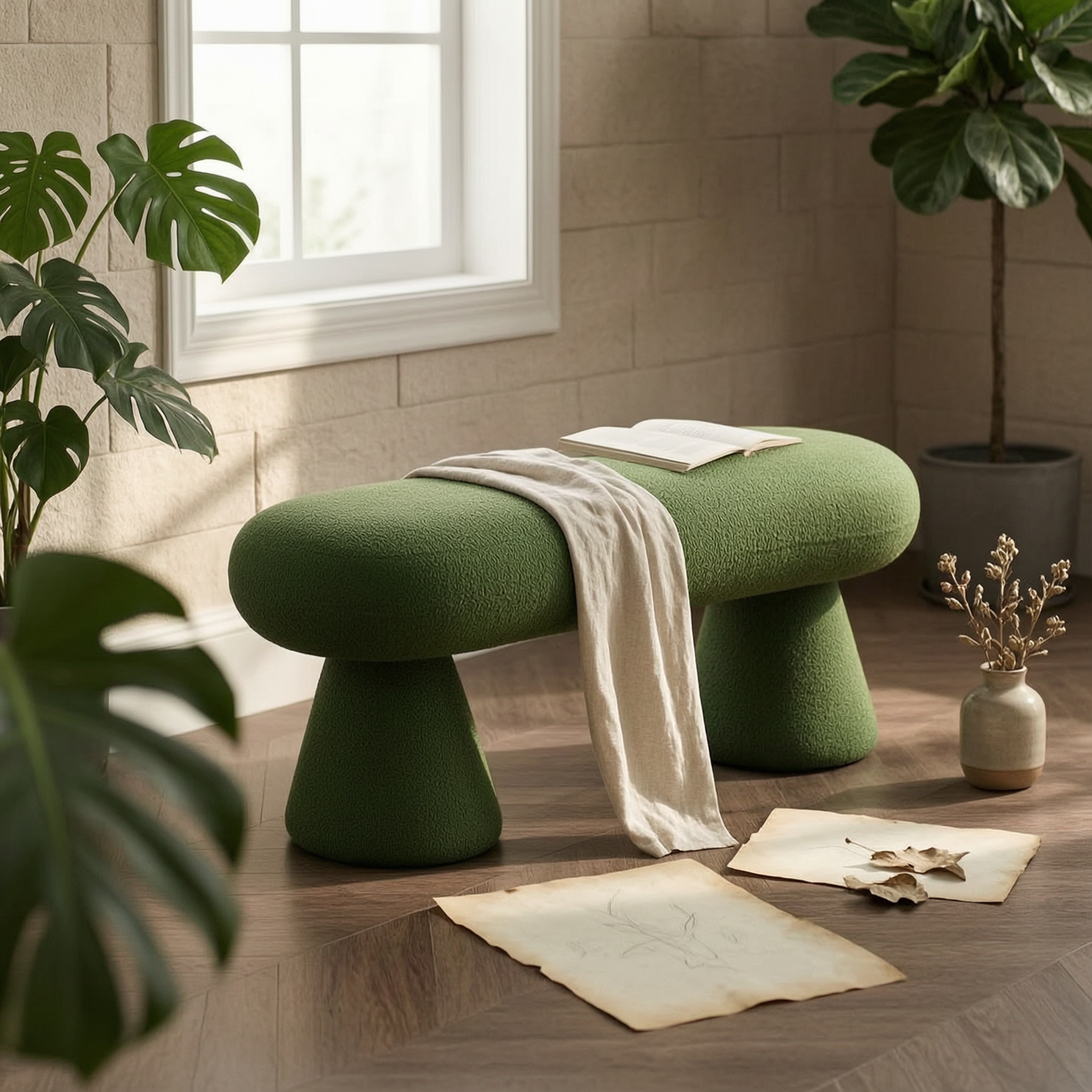 Home Textiles Design - Boucle Textile Footrest Soft Texture Capsule-Shaped