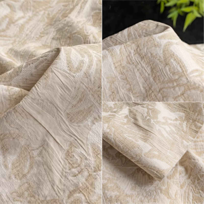 Beige Linen Jacquard Fabric Fl - Home Textiles Design reseña y precio