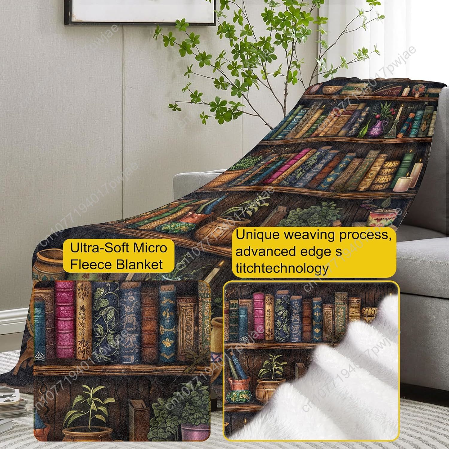 Vintage Bookshelf Blanket Read - Home Textiles Blanket reseña y precio
