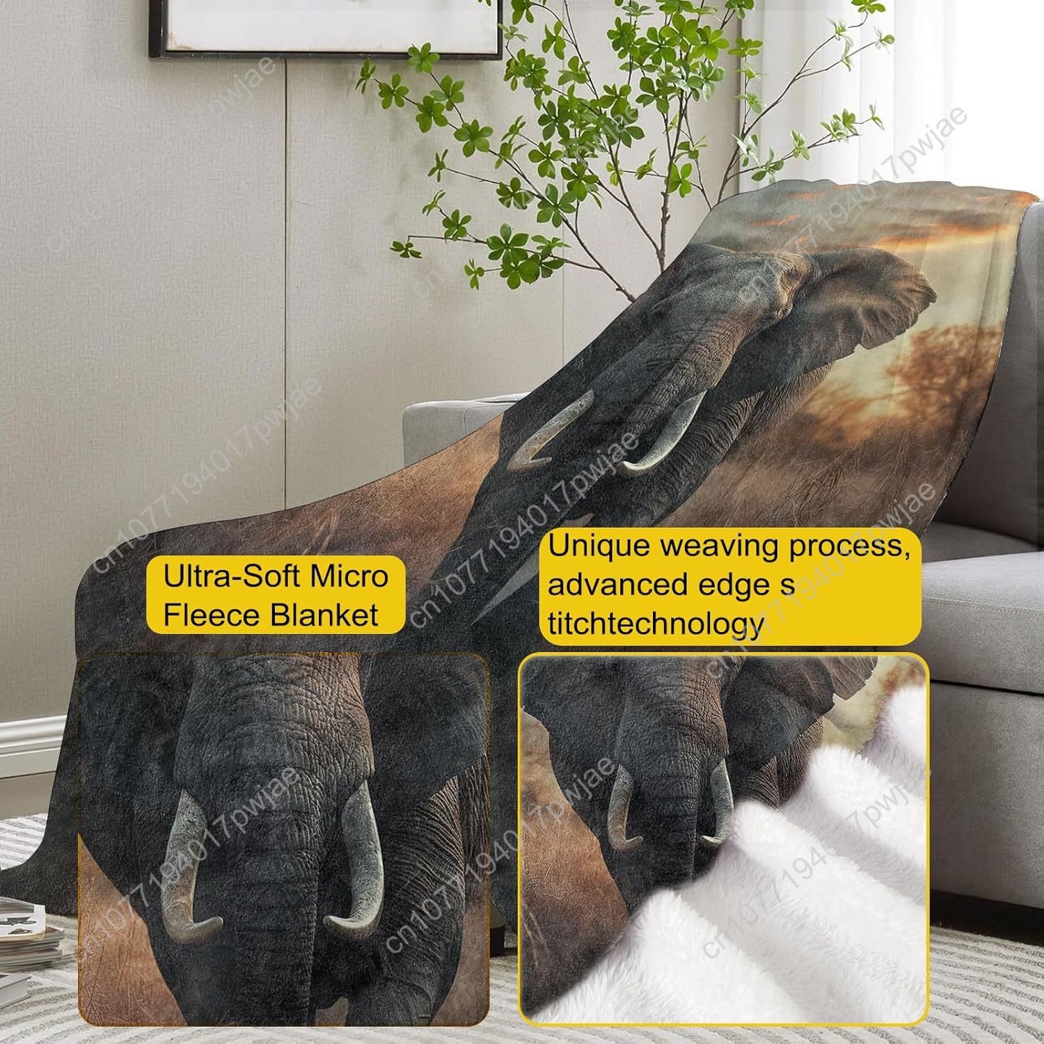 Elephant Fleece Blanket, Reali - Home Textiles Blanket reseña y precio