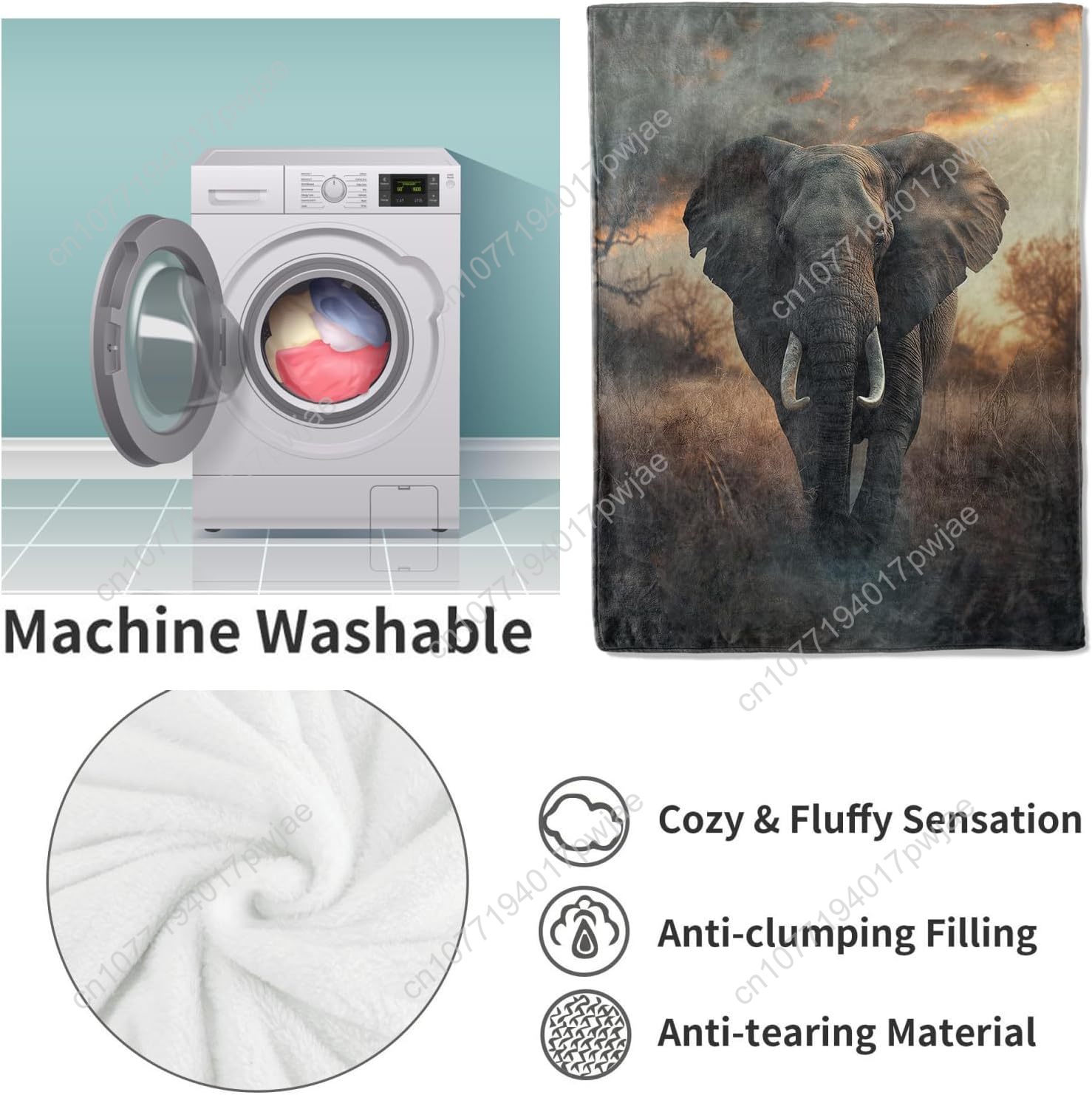 Elephant Fleece Blanket, Reali - Home Textiles Blanket reseña y precio