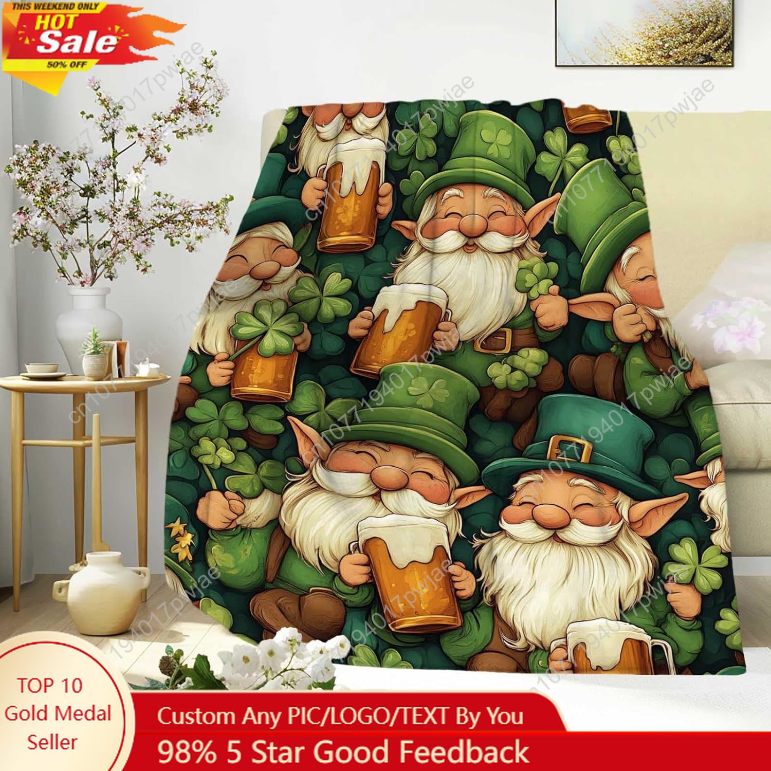 St. Patrick’s Day Gnome Throw  - Home Textiles Blanket reseña y precio